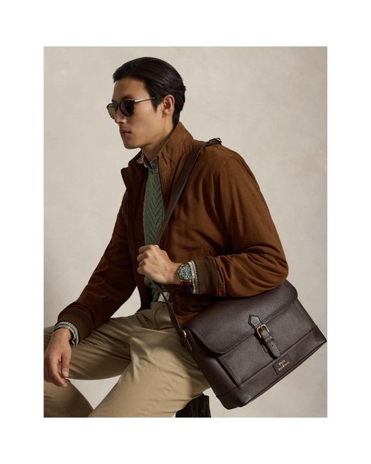 Polo Ralph Lauren Black Pebbled Leather Messenger Bag