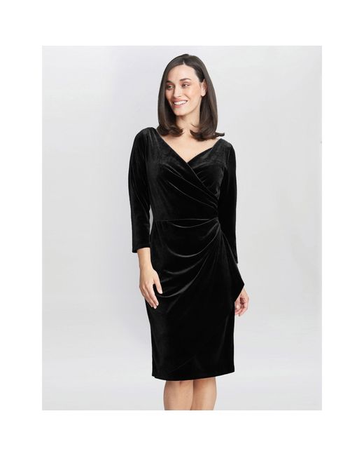Gina Bacconi Black Zoe Velvet Wrap Dress