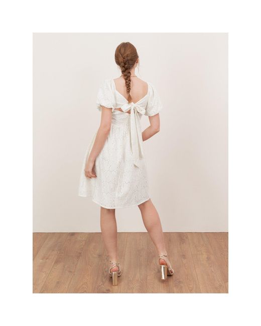 Lovedrobe Natural Broderie Bow Detail Mini Dress