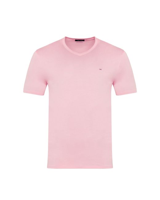 Eden Park Pink V Neck Light Pima Cotton T-Shirt for men