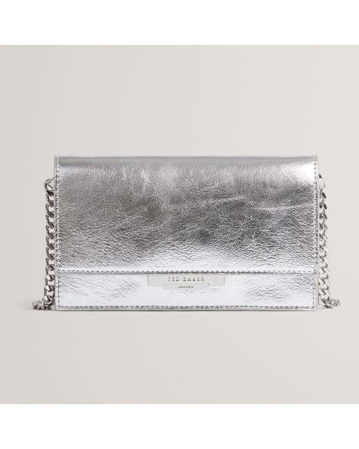 Ted Baker Gray Lock Detail Purse With Chain Strap