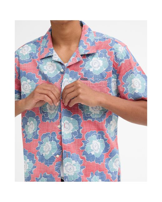 Barbour Blue Patterned Short Sleeve Shirt for men