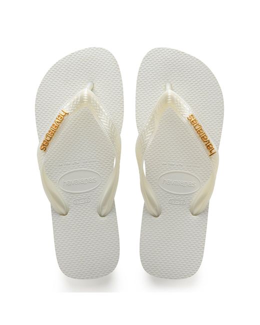 Havaianas White Logo Metallic Flip Flops