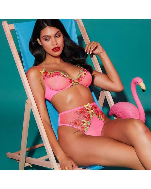Playful Promises Red Magda Neon Cocktail Embroidery Plunge Bra