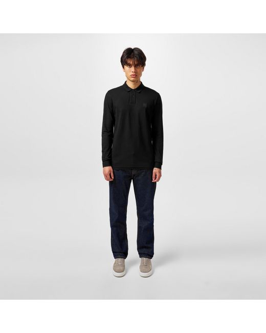 Boss Black Passerby Premium Cotton Long Sleeve Polo Shirt With Logo Detail for men