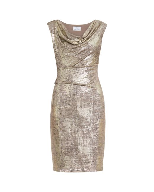 Gina Bacconi Metallic Payton Foil Print Cowl Neck Wrap Dress