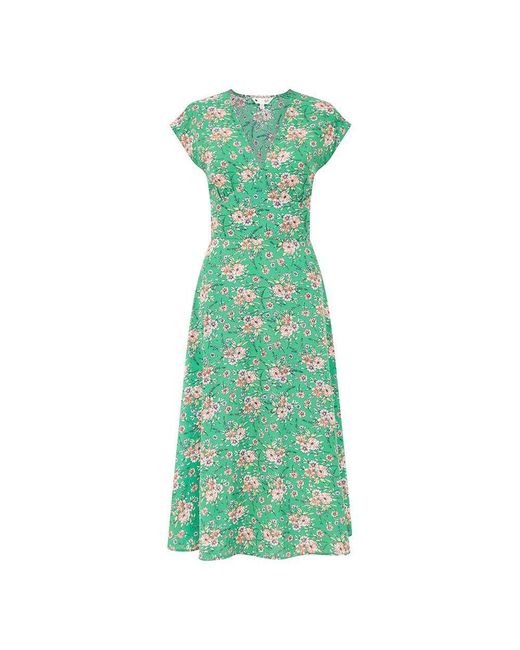 Yumi' Green Floral Waist Tie Wrap Dress