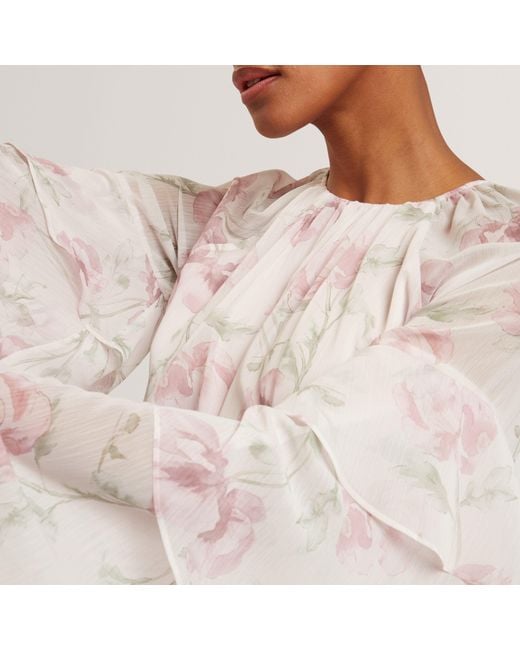 Ted Baker Pink Rose Print Frilled Long Sleeve Mini Dress