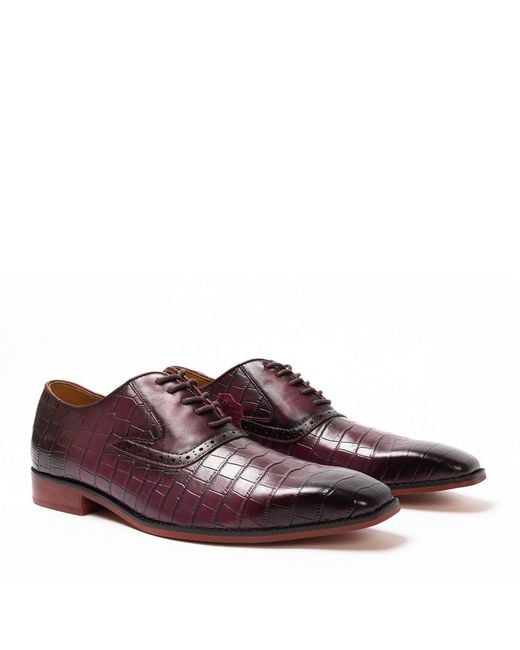 GIORGIO Red Leather Croc Oxford Dress Brogue Shoes for men