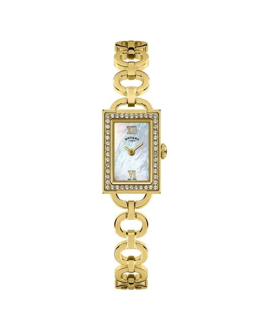 Rotary Metallic Ladies Cocktail Stone Set Ss Bracelet Watch