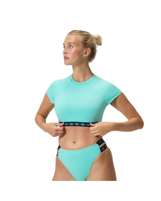 Speedo Blue Solid Logo Elastic Crop Top
