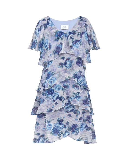 Gina Bacconi Blue Bridget Printed Tiered Dress With Trim