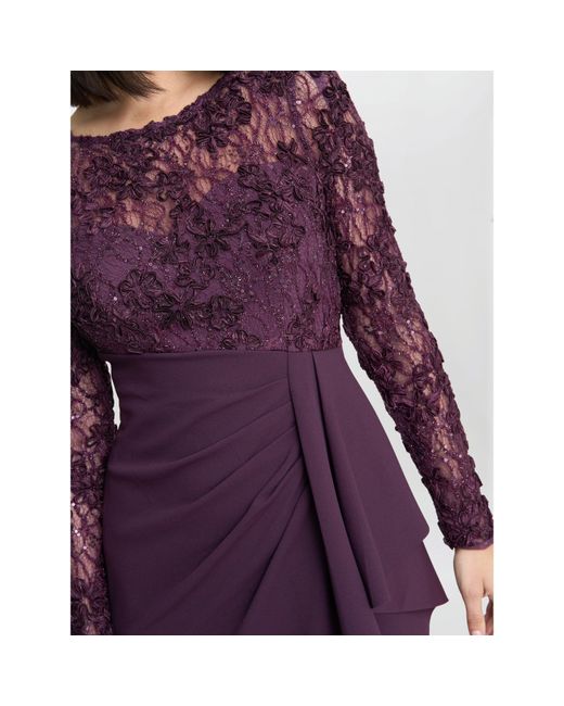 Gina Bacconi Purple Keeley Lace Bodice & Sleeve Maxi Dress