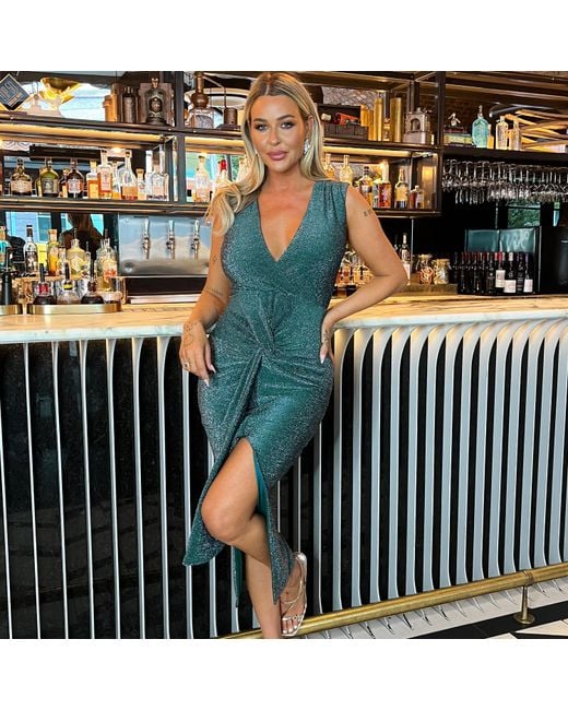 AX Paris Blue Sparkle Wrap Top Knot Skirt Midi Dress