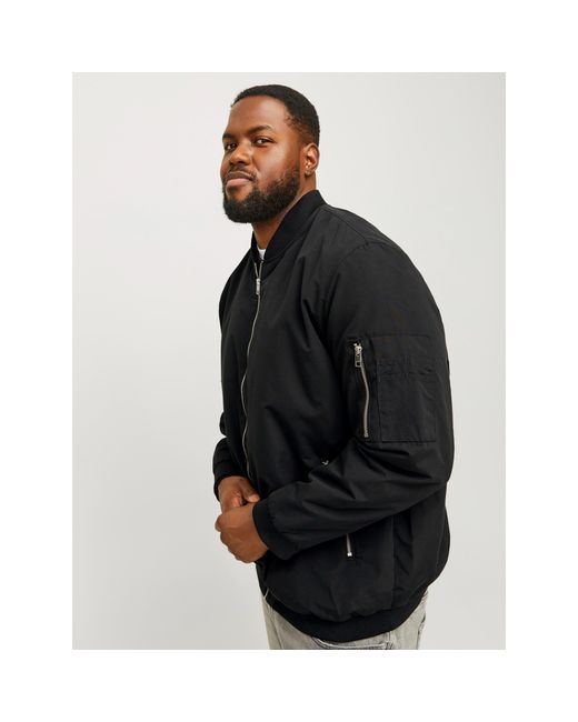 Jack & Jones Black Rush Plus Size Long Sleeve Bomber Jacket for men