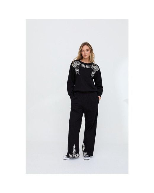 Raffya Black Marmalade Embroidered Wide Leg Trouser