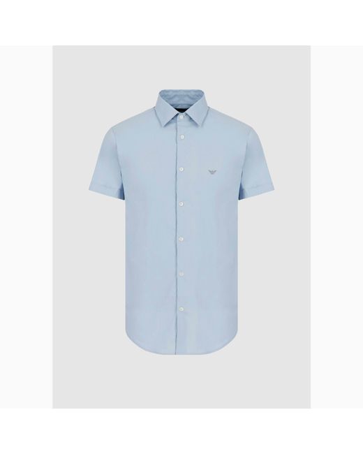 Emporio Armani Blue Short Sleeve Patterned Shirt for men