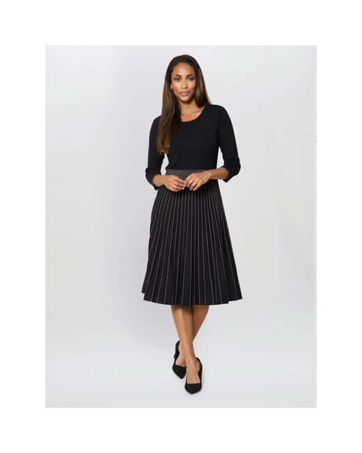Gina Bacconi Black Apple Pleated Midi Dress