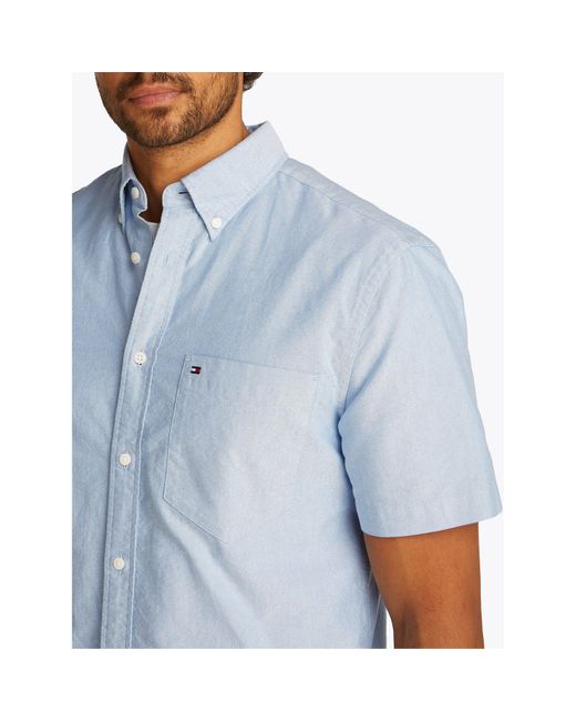Tommy Hilfiger Blue Heritage Oxford Short-Sleeve Plain Shirt for men