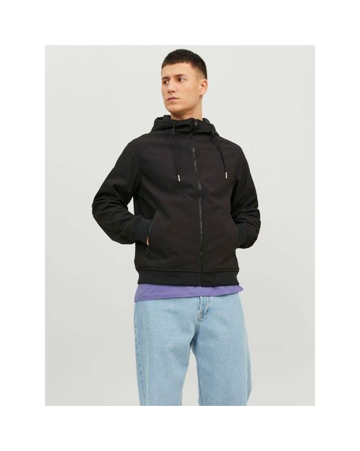 Jack & Jones Black Zipped Hooded Softshell Jacket for men
