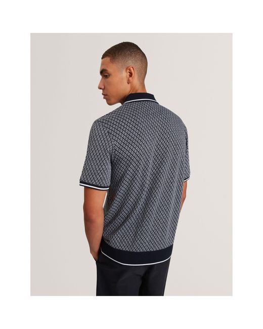Ted Baker Blue Texture Short Sleeve Polo Shirt for men