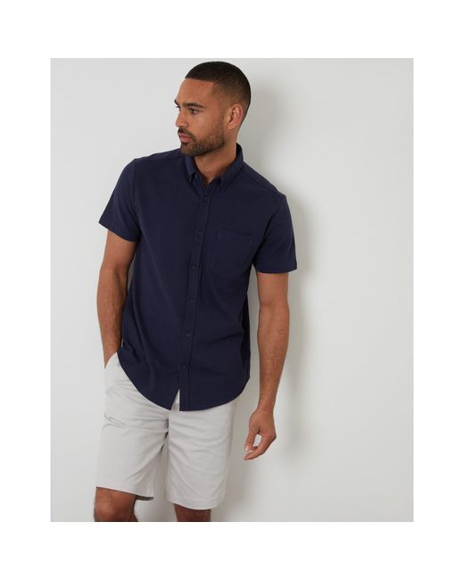Threadbare Blue Majestic Short-Sleeve Plain Shirt for men
