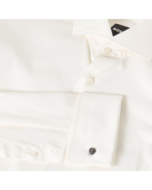 Boss White H Hank Spread Long Sleeve Oxford Shirt for men