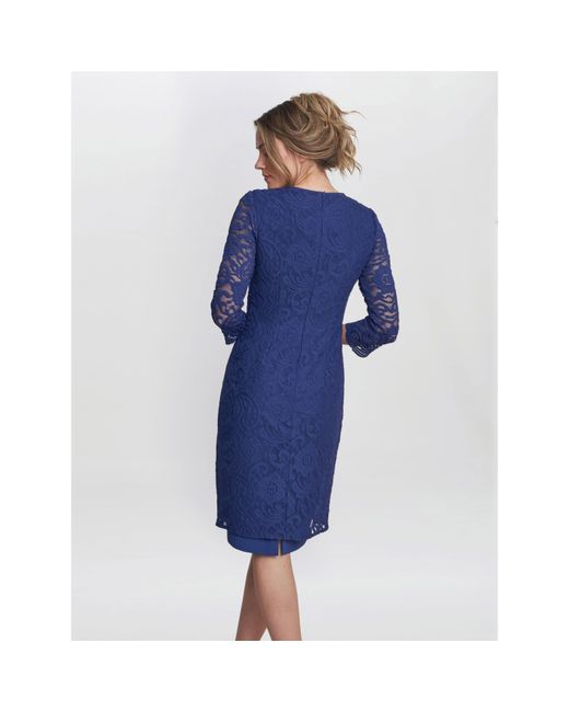 Gina Bacconi Blue Clarabelle Mock Lace Jacket Crepe Dress