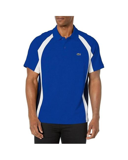 Lacoste Blue Cotton Mini Pique Colourblock Polo Shirt for men