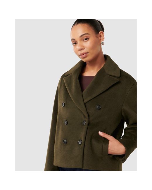 Forever New Green Khloe Double-Breasted Peacoat