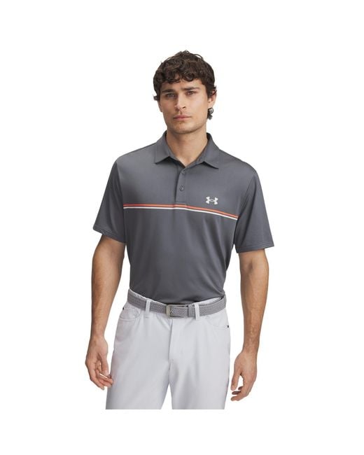 Under Armour Gray Stripe Short Sleeve Performance Polo Shirt for men