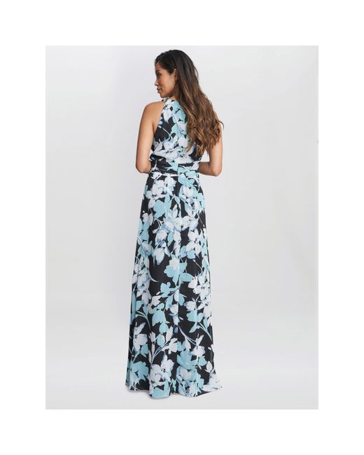 Gina Bacconi Blue Irina Printed Halter Neck Maxi Dress