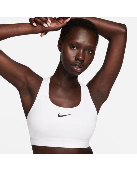 Nike White Swoosh Medium-Support 1-Piece Pad Sports Bra