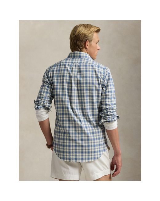 Polo Ralph Lauren Blue Custom Fit Plaid Oxford Shirt for men