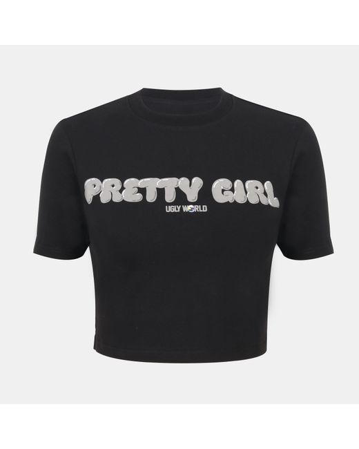 PRETTY BOY UGLY WORLD Black Cotton Short Sleeve Slim Fit Baby Tee