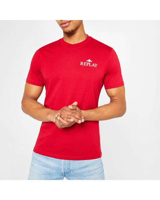 Replay Red Small Logo T-Shirt for men