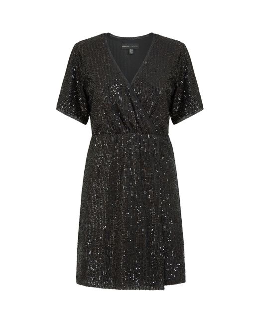 Mela London Black Sequin Kimono Sleeve Wrap Dress