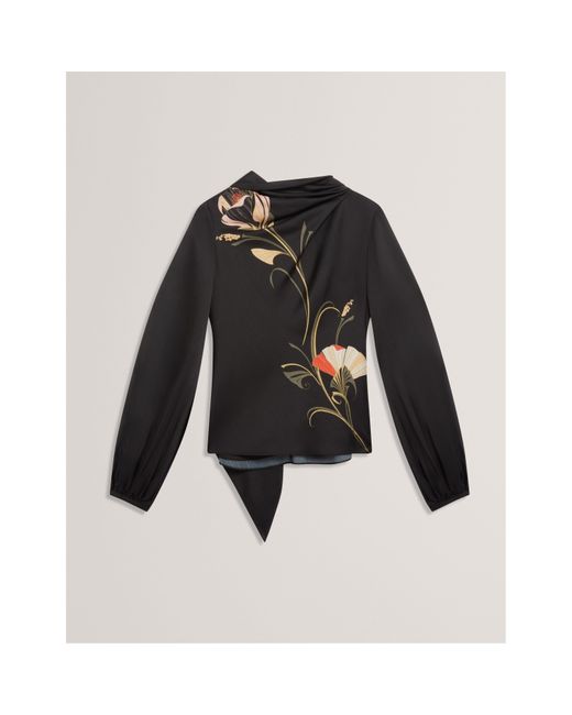 Ted Baker Black Tie Neck Long-Sleeve Blouse