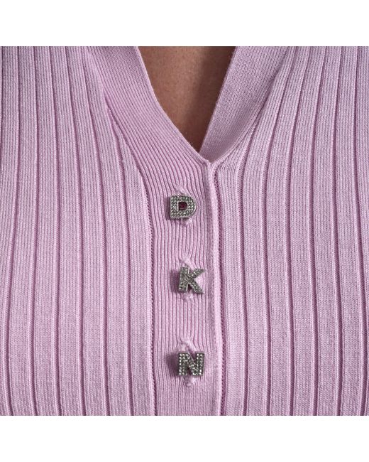 DKNY Purple Jeans Short Sleeve Rib Polo W/ Logo Rhinestone Buttons