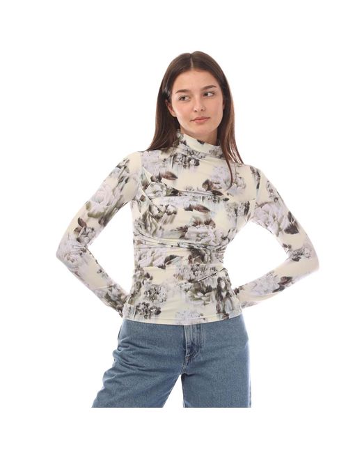 Off-White c/o Virgil Abloh Gray Sec Skin Twist Long-Sleeve Top, Chinese Flower Pattern