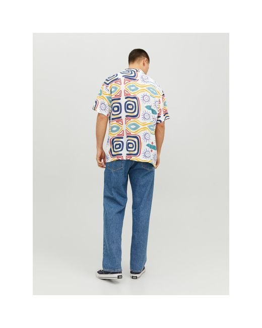 Jack & Jones Blue Jj Mosaic Print Short-Sleeve Shirt for men