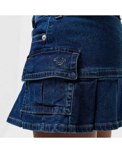 True Religion Blue Belted Cargo Denim Skirt