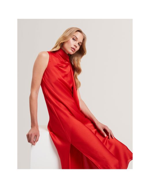 Ted Baker Red Tie Midi Slinky Dress