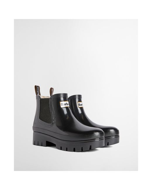 Barbour Black Halton Faux Fur Wellies