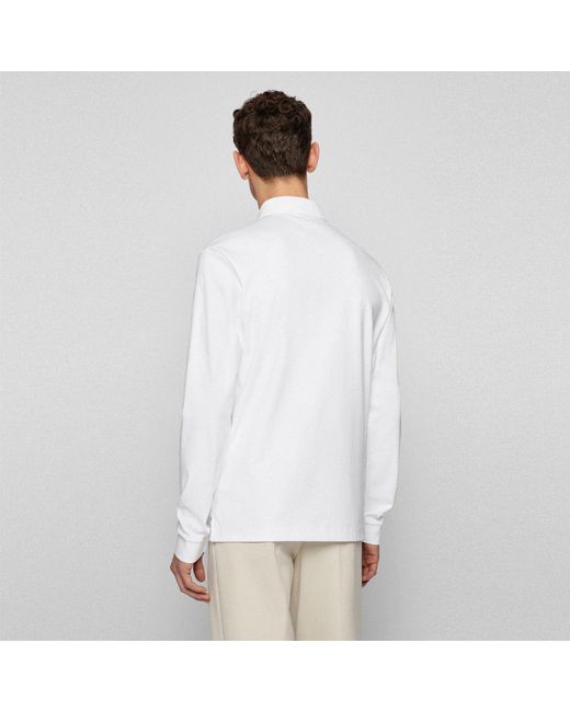 Boss White Hbb Pado 30 Long-Sleeve Polo Shirt, Iconic Logo Embroidered for men