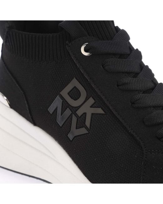 DKNY Black Kasia Lace Up Wedge Trainers Size 6.5