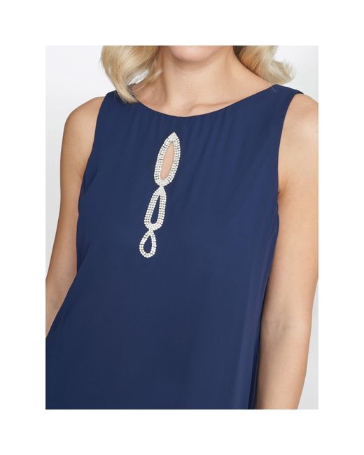 Gina Bacconi Blue Laura Chiffon Cape And Beaded Neck Dress