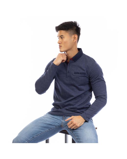 Peter Werth Blue W Ellstn Long Sleeve Polo Shirt for men