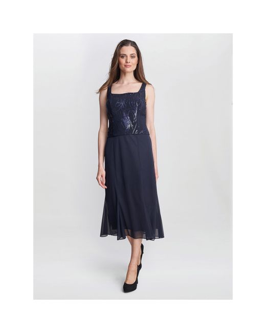Gina Bacconi Blue Karyn Midi Firework Sequin Jacket Dress