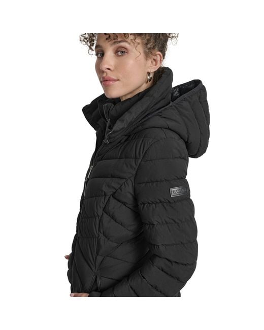 DKNY Black Double-Zip Quilted Medium Puffer Jacket
